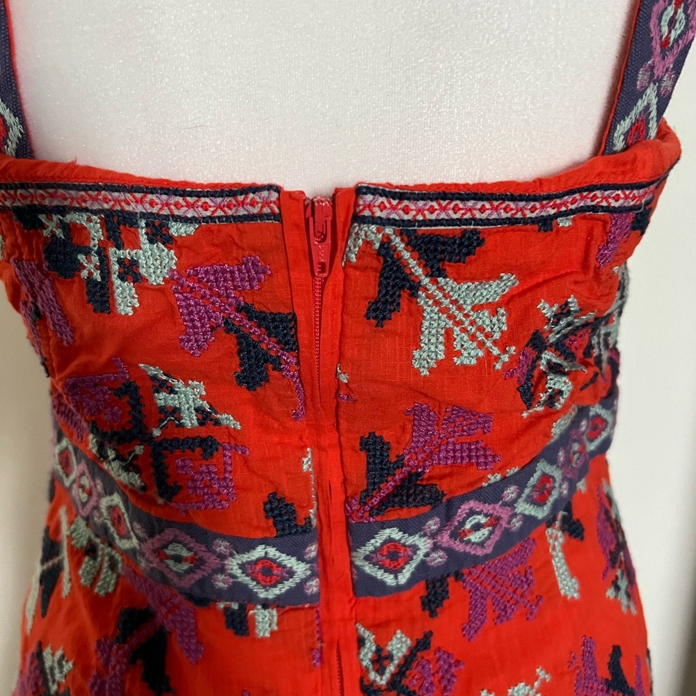Rare! NWOT Anthropologie Dark Orange Embroidered Dress 8 - Picture 10 of 12